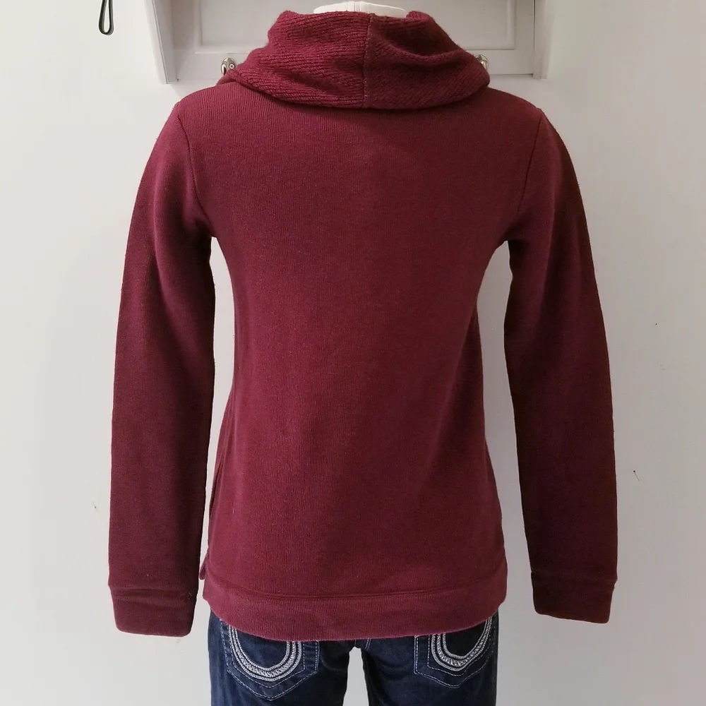 J.Crew Burgundy Kangaroo Pocket Cowlneck Pullover Top XXS-S